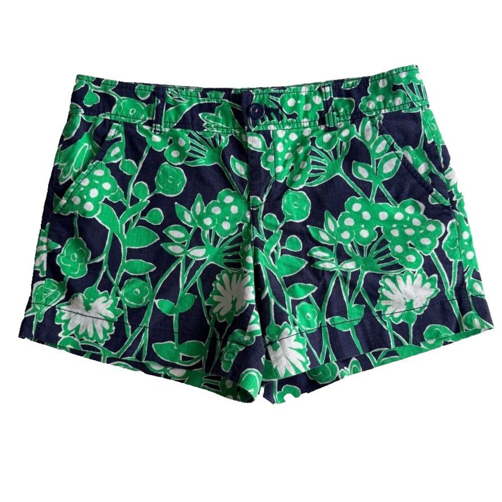 Preppy/Coastal Lilly Pulitzer Originals Floral Print Shorts Women's 6 Green/Navy